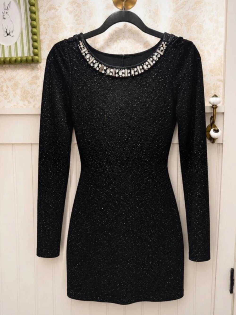 Emerald Sundae Black Sparkly Cocktail Dress | Size Medium | Rhinestone Neckline - Picture 1 of 3
